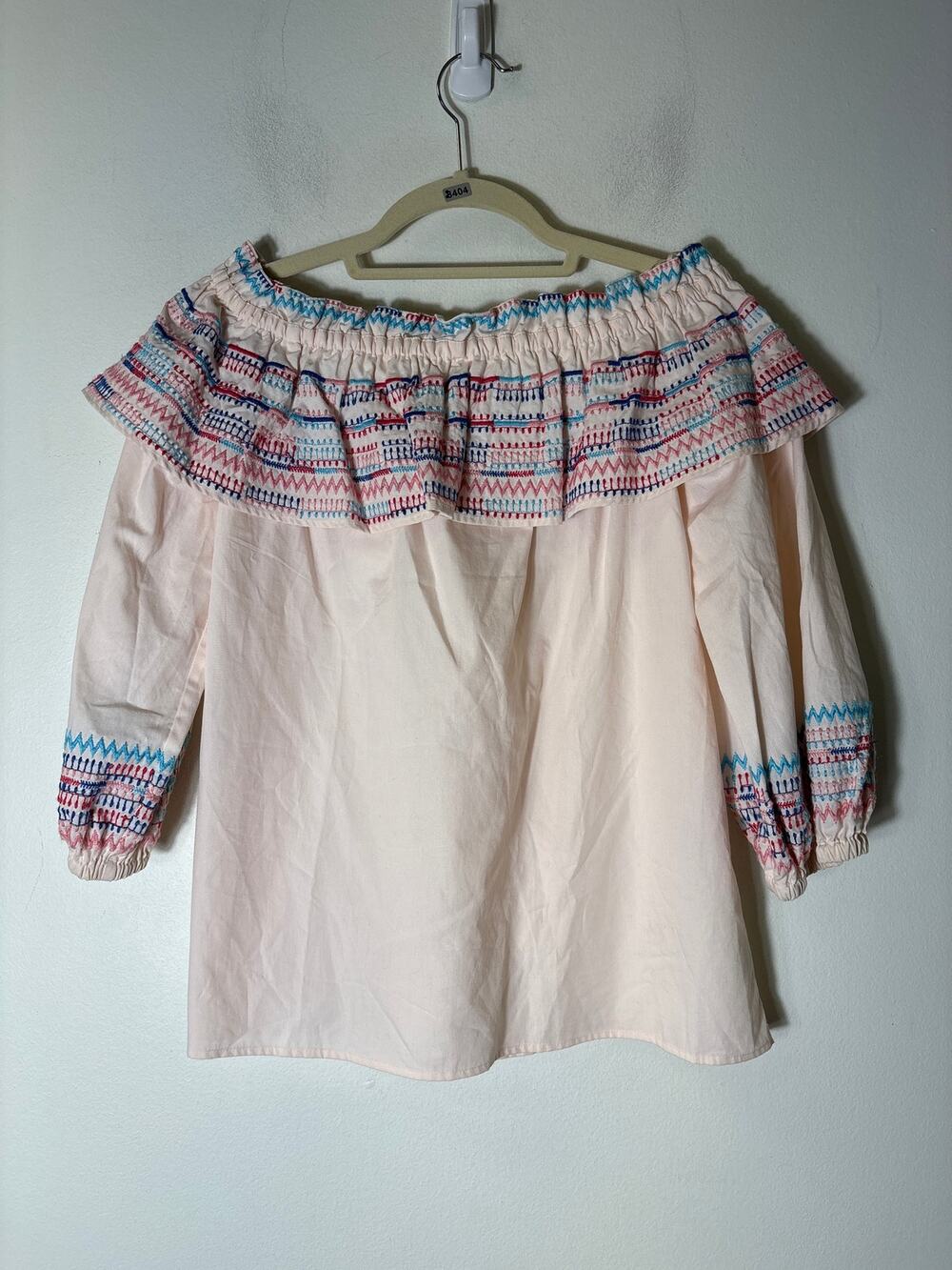 Parker Blush Pink Embroidered 3/4 Puff Sleeve Cotton Top Sz XS